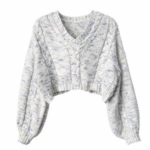 Altar'd State Cable Knit Cropped Sweater | V-Neck | Tie Front | Size M